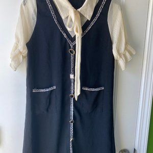 Korean Classic Dark Blue & Cream Dress